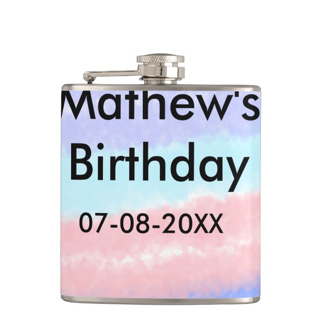 Red blue American boy birthday add name date  Hip Flask (Front)