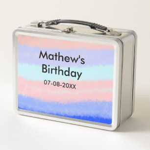 Red blue American boy birthday add name date Metal Lunch Box