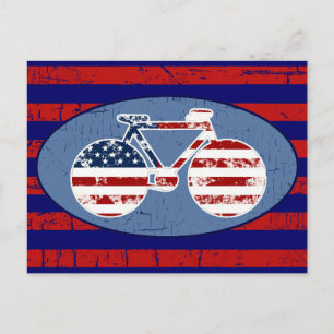 red&blue american stripes biking postcard