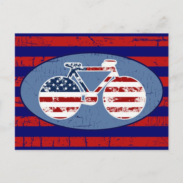 red&blue american stripes biking postcard (Front)