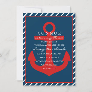 Red & Blue Anchor Birthday Invitation