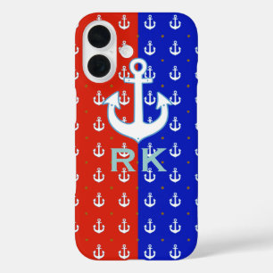 Red Blue Anchors and Initials iPhone 16 Case