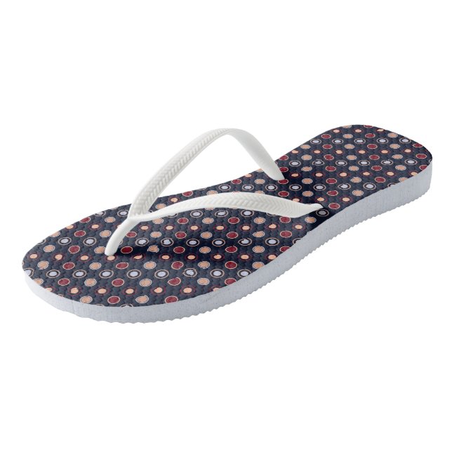 Red, blue and Beige Dots Flip Flops (Angled)
