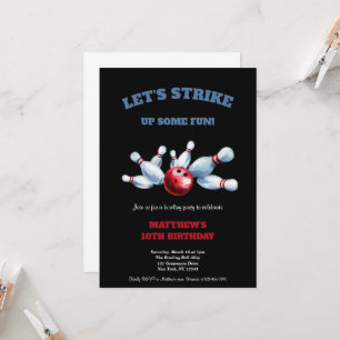 RED,BLUE AND BLACK BOWLING BIRTHDAY PARTY INVITATION