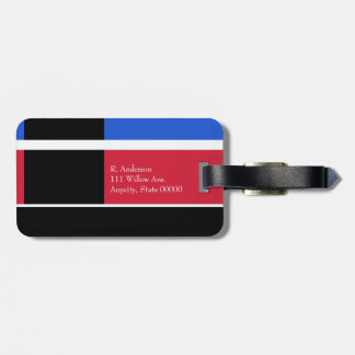 Red, blue and black colour blocks luggage tag