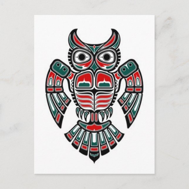 Red Blue and Black Haida Spirit Owl Postcard (Front)