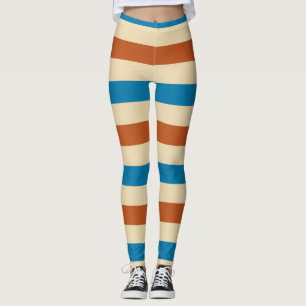 Red Blue and Cream Band Pattern Leggings
