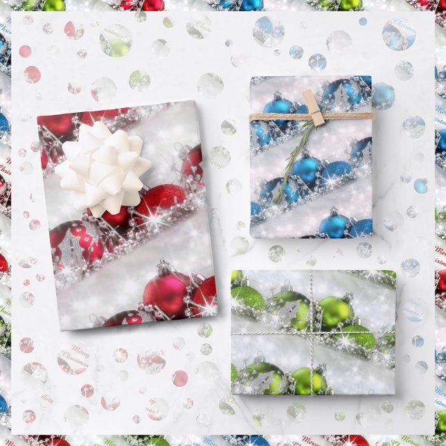 Red Blue and Green Christmas Ornaments Wrapping Paper Sheet (Creator Uploaded)