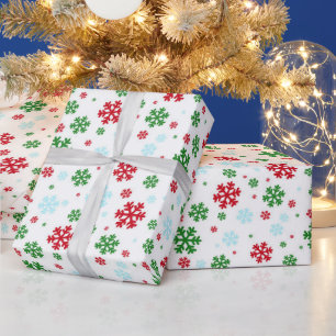 Red, Blue and Green Christmas Snowflake Pattern Wrapping Paper