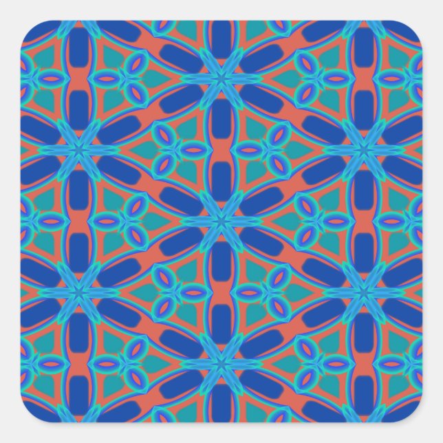 Red, Blue and Green Floral Pattern Square Sticker (Front)