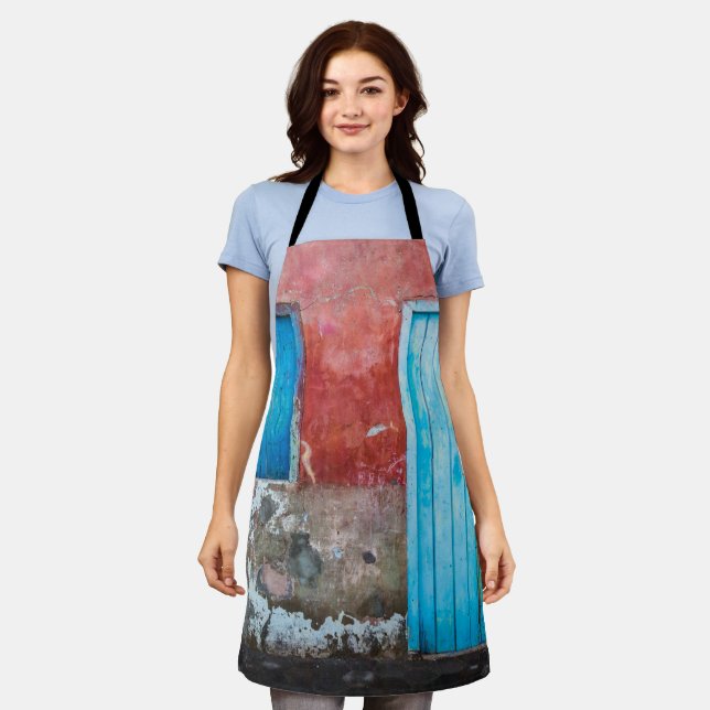 Red, blue and grey wall, door and window apron (Worn)