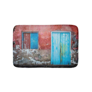 Red, blue and grey wall, door and window bath mat