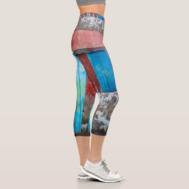 Red, blue and grey wall, door and window capri leggings (Right)