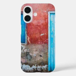 Red, blue and grey wall, door and window iPhone 16 case