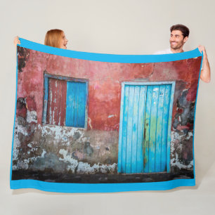 Red, blue and grey wall, door and window fleece blanket