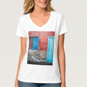 Red, blue and grey wall, door and window T-Shirt
