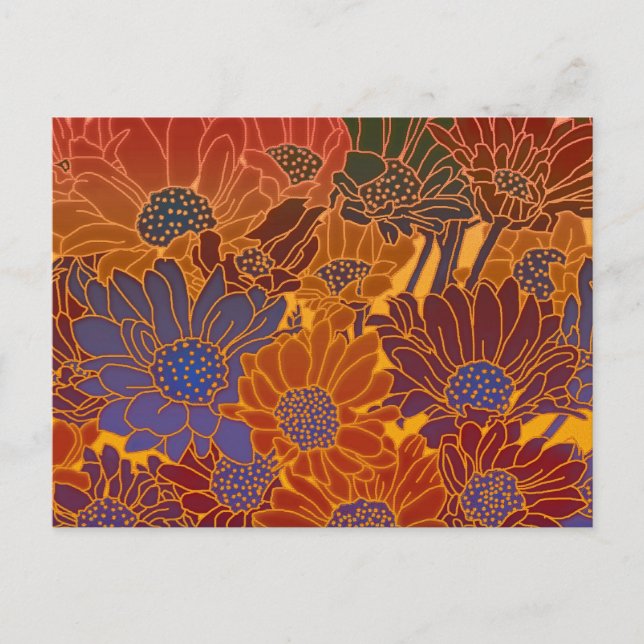 Red Blue And Orange Flowers Postcard (Front)