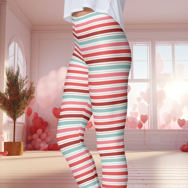 Red Blue and Pink Valentine Stripes Pattern Leggings (Creator Uploaded)