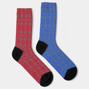 Red Blue and Silver Unique Pattern Socks