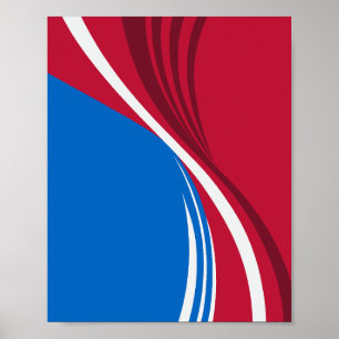 Red, Blue, and White Abstract Wave Design Poster