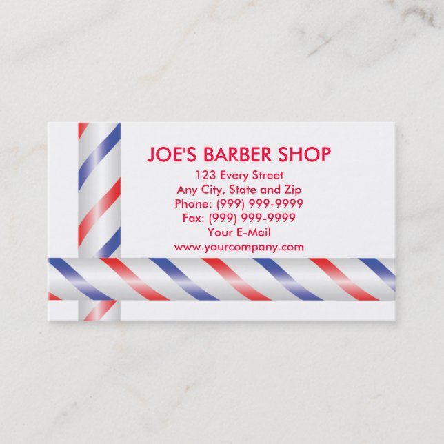 red blue and white barber poles business card (Front)