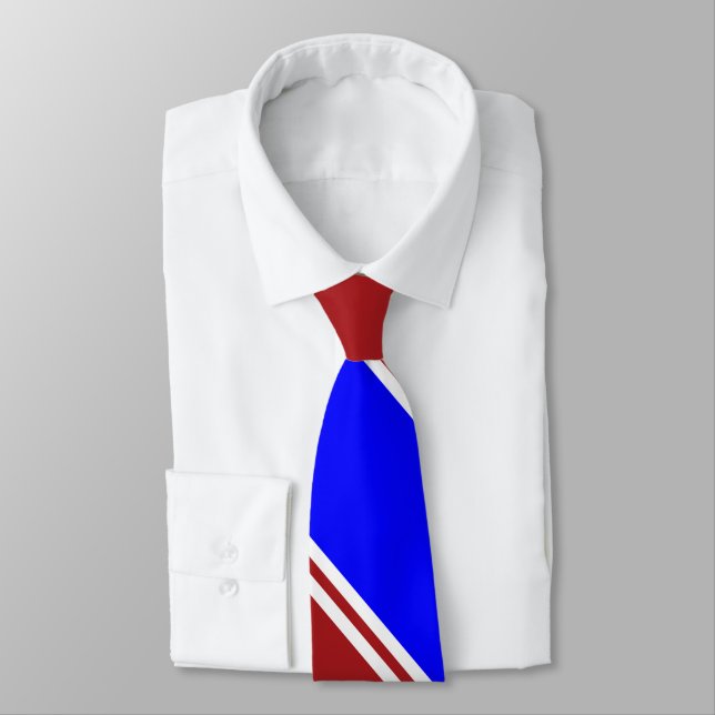 Red Blue and White Diagonally-Striped Tie (Tied)