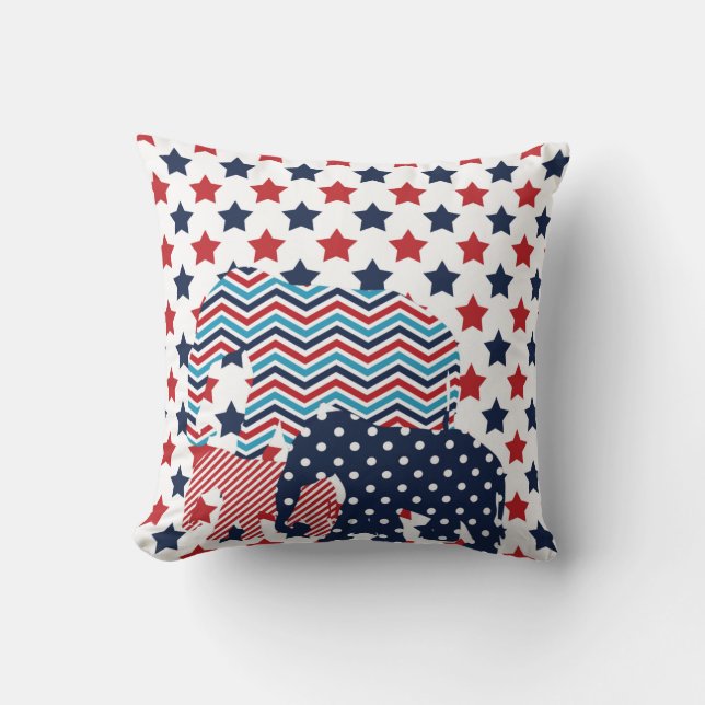 Red, Blue, and White Elephant Pillow (Front)