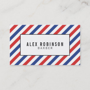 Red, blue and white stripes barber business card