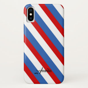 Red Blue and White Stripes Monogram iPhone X Case