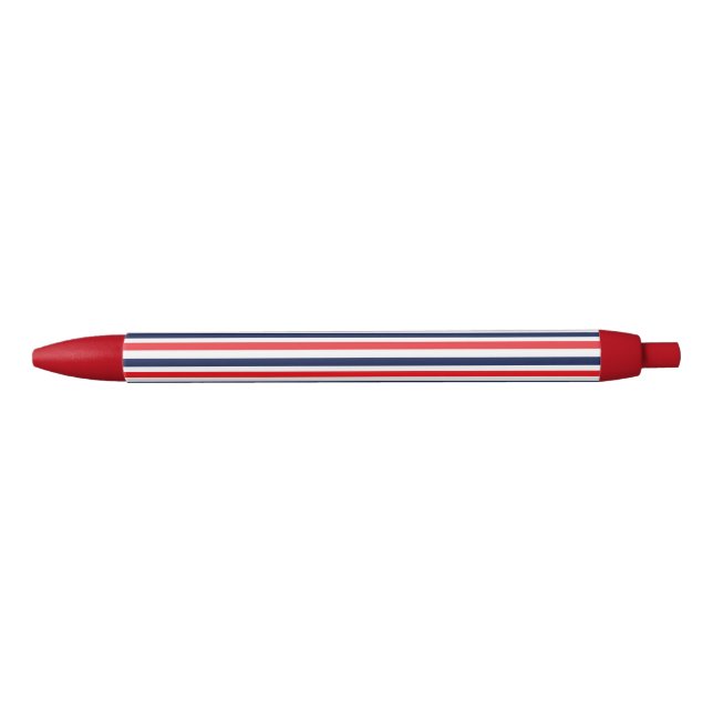 Red, blue and white stripes pattern black ink pen (Front)