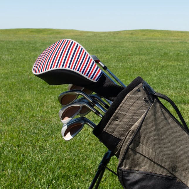 Red, blue and white stripes pattern golf head cover (In Situ)
