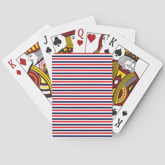 Red, blue and white stripes pattern playing cards (Back)