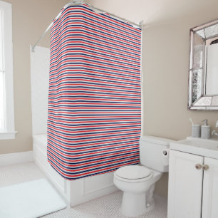 Red, blue and white stripes pattern shower curtain
