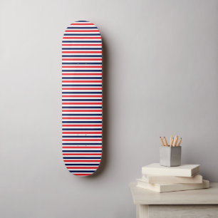 Red, blue and white stripes pattern skateboard
