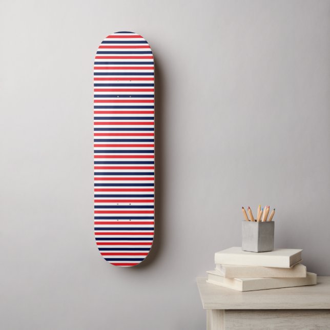 Red, blue and white stripes pattern skateboard (Wall Art)