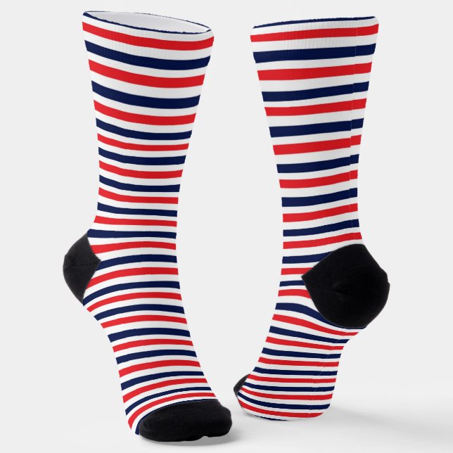 Red, blue and white stripes pattern socks (Angled)