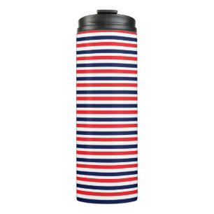 Red, blue and white stripes pattern thermal tumbler