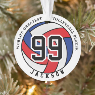 Red, Blue and White Volleyball   Personalise Ornam Ornament