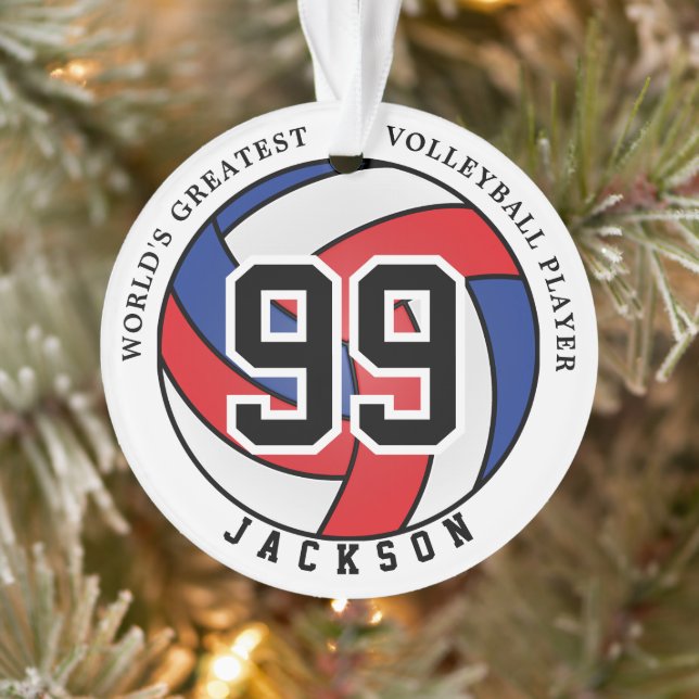 Red, Blue and White Volleyball | Personalise Ornam Ornament (Tree)