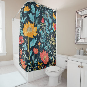 Red, Blue and Yellow Boho Shower Curtain