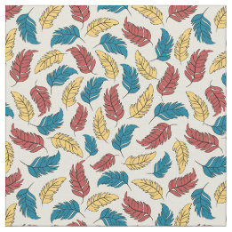 Red, Blue and Yellow Cartoon Feathers on Cream Fabric