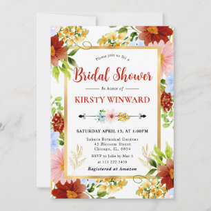 Red, Blue and Yellow Flowers Bridal Shower Invitation