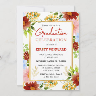 Red, Blue and Yellow Flowers Graduation Invitation