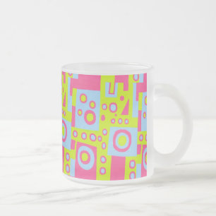 Red, Blue and Yellow/Green Contructivist style Frosted Glass Coffee Mug