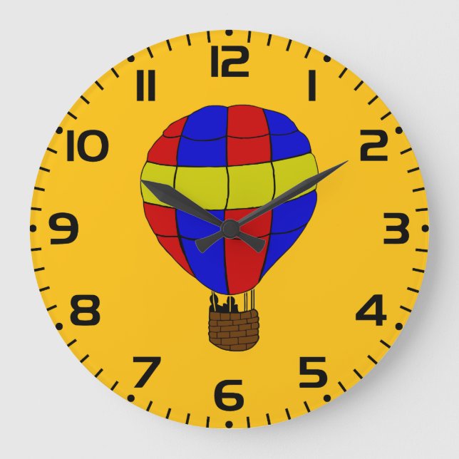 Red Blue and Yellow Hot Air Balloon Large Clock (Front)