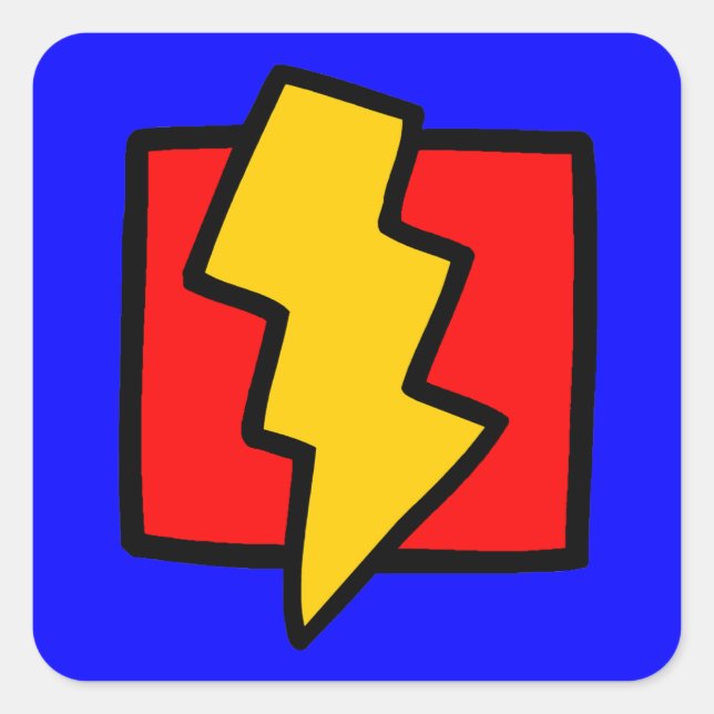 Red Blue and Yellow Lightning Bolt Square Sticker (Front)