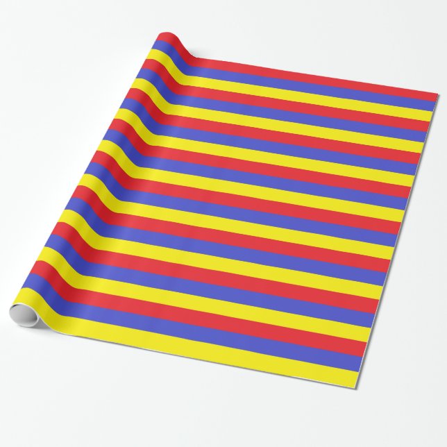 Red, Blue and Yellow Stripes Wrapping Paper (Unrolled)