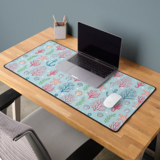 RED & BLUE AQUATIC PLANTS STARFISH ANCHORS DESK MAT