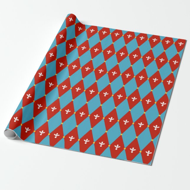 Red Blue Argyle or Diamond Motif Wrapping Pape Wrapping Paper (Unrolled)