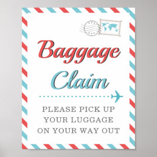 Red Blue Baggage Claim Travel Aeroplane Favour Tab Poster